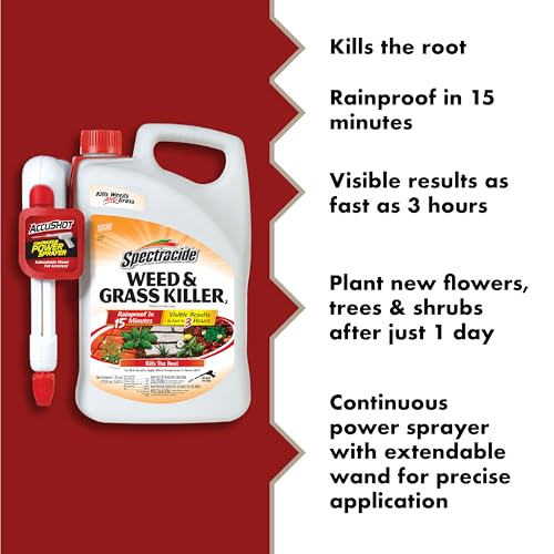 Image of Spectracide Weed & Grass Killer, 1.33 Gallons, With AccuShot Continuous Power Sprayer Kills Broadleaf Weeds and Grasses Down to the Root, Rainproof in 15 Minutes with Visible Results in 3 Hours