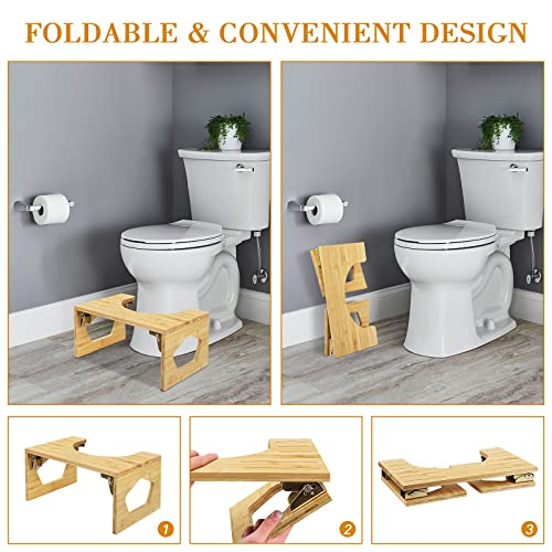Squatting Toilet Stool, Bamboo 8 Inch Toilet Potty Stool, Foldable Bathroom Poop Stool With Non-Slip Mat For Adults Children #TOP1