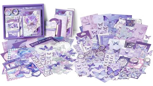 Image of ATIRAMANIYA 346Pcs Paper Vintage Aesthetic Scrapbook Kit Scrapbooking Supplies Kit with Junk Journal, Stationery, Washi Stickers A6-Grid Notebook Journaling Gift for Girl (Purple Butterfly)