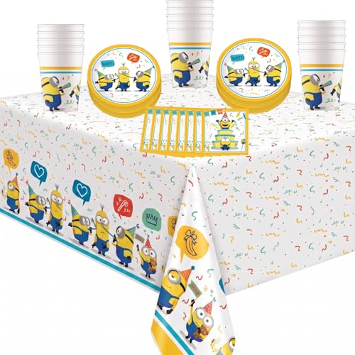 Procos Minions Birthday Party Supplies Plates Napkins Cups Decorations for 16 people Plus 1 Table Cover