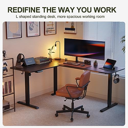 Image of BANTI L-Shaped Standing Desk - 63 x 55 Inch Adjustable Corner Standing Desk with Charging Station - L Shape Sit Stand Table with Memory Controller, Splice Board for Home Office, Black