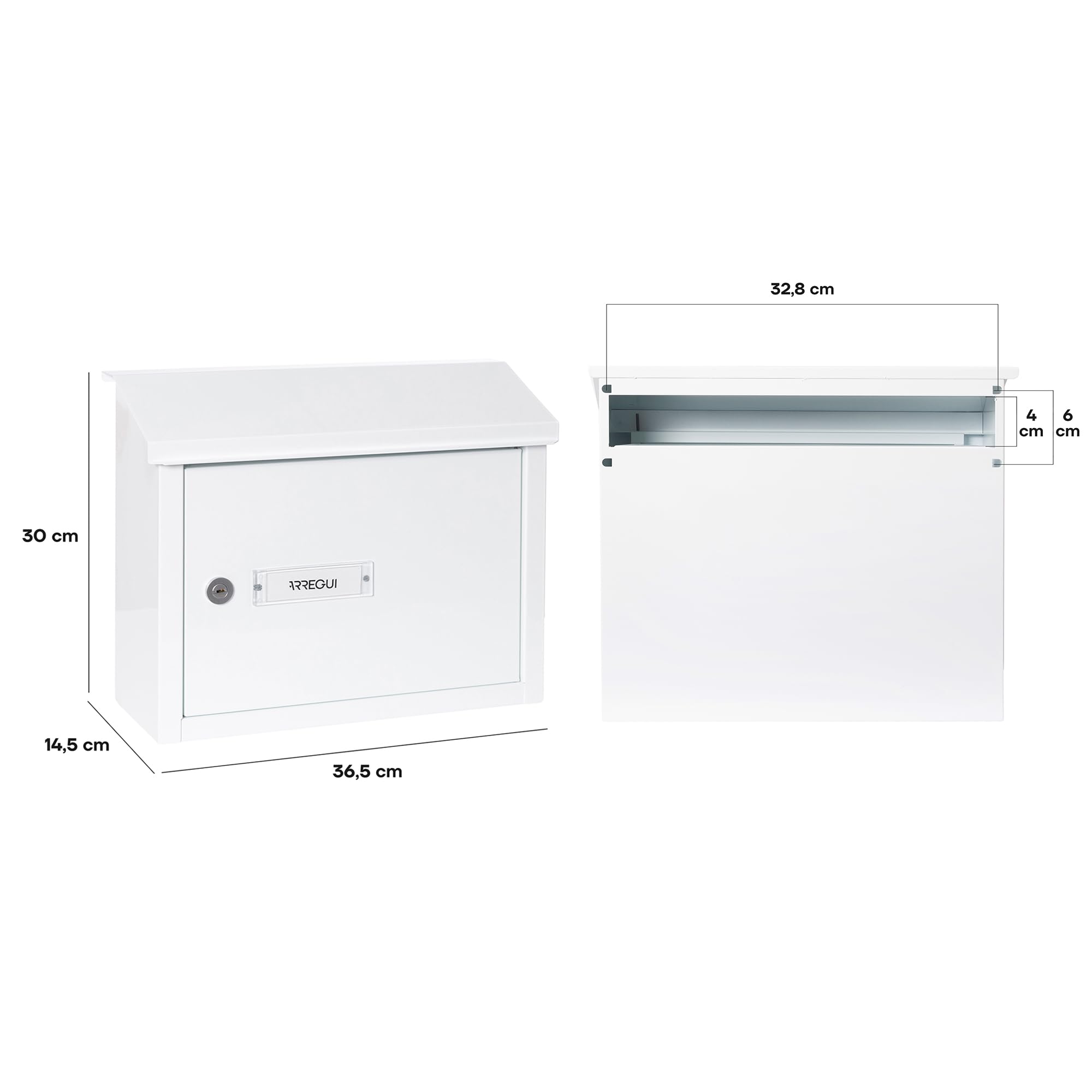 ARREGUI V4061 Buzón Recogecartas Maxi de Aluminio para Puertas o Verjas en el Interior, Boca Recogecartas de 33x4 cm, Tamaño M (Correo DIN A4 y Revista), Anticorrosivo, Blanco