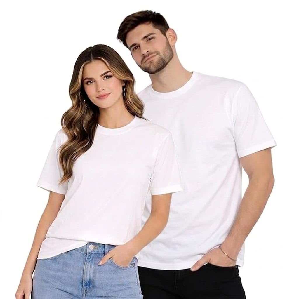 LUNVA Unisex Terry Cotton Combo T-Shirts for Men & Women (Pack of 2) | Solid White Round Neck Half Sleeve Casual Tees | Soft Breathable Basic T-Shirt-image-13