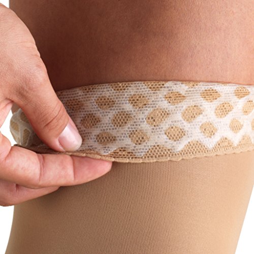 Image of Truform 20-30 mmHg Compression Stockings for Women, Lace Trim Band, Thigh High Length, Closed Toe, Medium