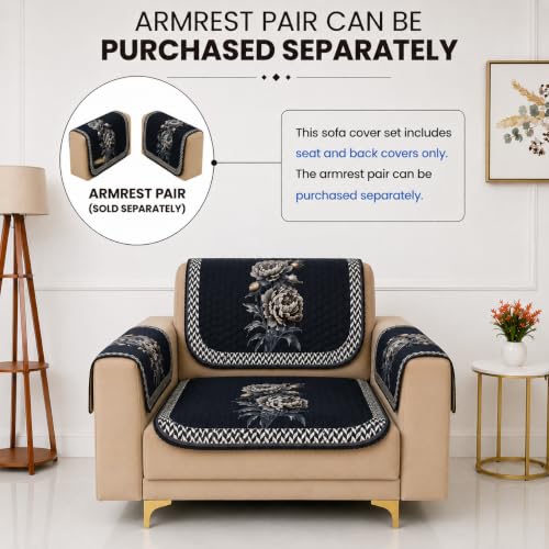 Image of Homerz 'Brooklyn Series' Premium Sofa Cover | Quilted Floral Design | Non-Slip Washable Sofa Protector | Soft Anti Slip Fabric (Ny Grey, 1 Seater, Seat Cover with Backrest)