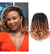 Toyotress French Curl Locs Crochet Hair - 10 Inch 8 Packs Ombre Brown 3 Tones Crochet Faux Locs W...