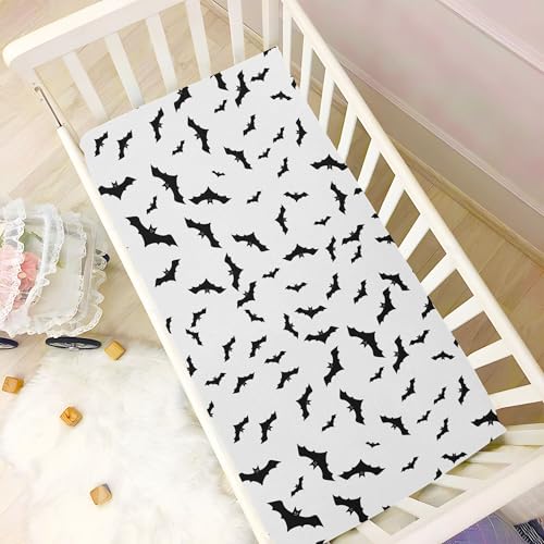 Image of Bats Halloween Crib Sheets Soft Breathable Fitted Baby Crib Sheets Mattress Cover for Girl Boys, 52 inch inch x 28 inch inch x 9 inch inch, M01C22009