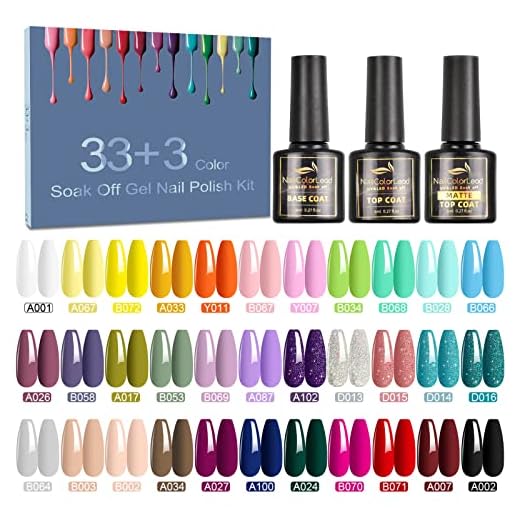 SHOWNAIL Esmalte Semipermanente, 36 Pcs 8ML Pintauñas Semipermanentes Remojo con Base, Top Coat Brillante y Mate, 33 Colores de Set Esmalte de Uñas Semipermanentes con Negro, Blanco, Azul, Pastel