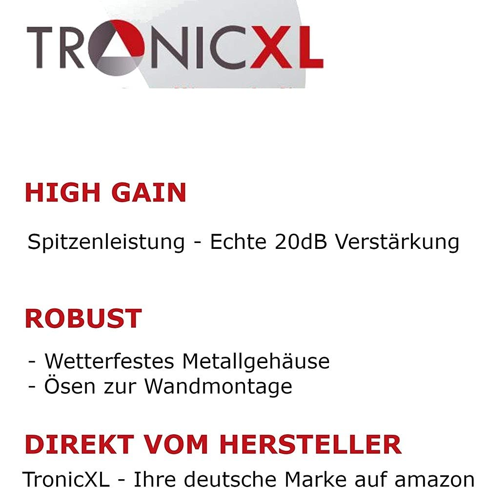 TronicXL Sat Verstärker + 2-Fach Verteiler I für DVB-T2 Antenne und Satellit Fernsehen I Full HD tauglich 4K 3D digital I LNB Booster Repeater DVBS2 DVBT2