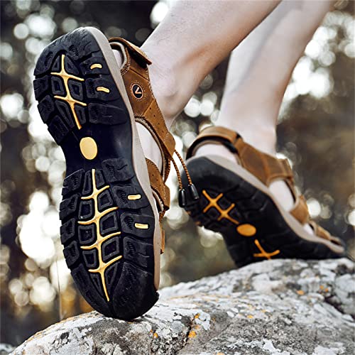Gmedonm Mens Outdoor Sport Sandals Breathable Beach Shoes Closed Toe Non-Slip Walking Leather Fisherman Comfortable Casual Water Shoes #TOP6