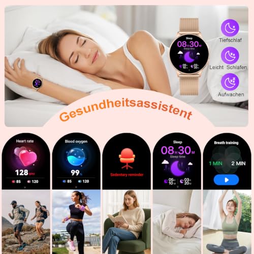 Smartwatch Damen, 1.32" AMOLED Uhr Damen Telefonfunktion IP68 Wasserdicht – Ansicht 3