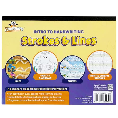 Channie's Intro to Handwriting Strokes and Lines Workbook for Beginners: Practice Pages with Lines,...