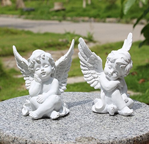 KiaoTime l Set of 2 Resin Adorable Cherubs Angels Statues Figurine Guardian Angel Garden Angels Sculpture Cute Angel Collection Wings Angel Memorial Statue 4.25" - Thumbnail 2
