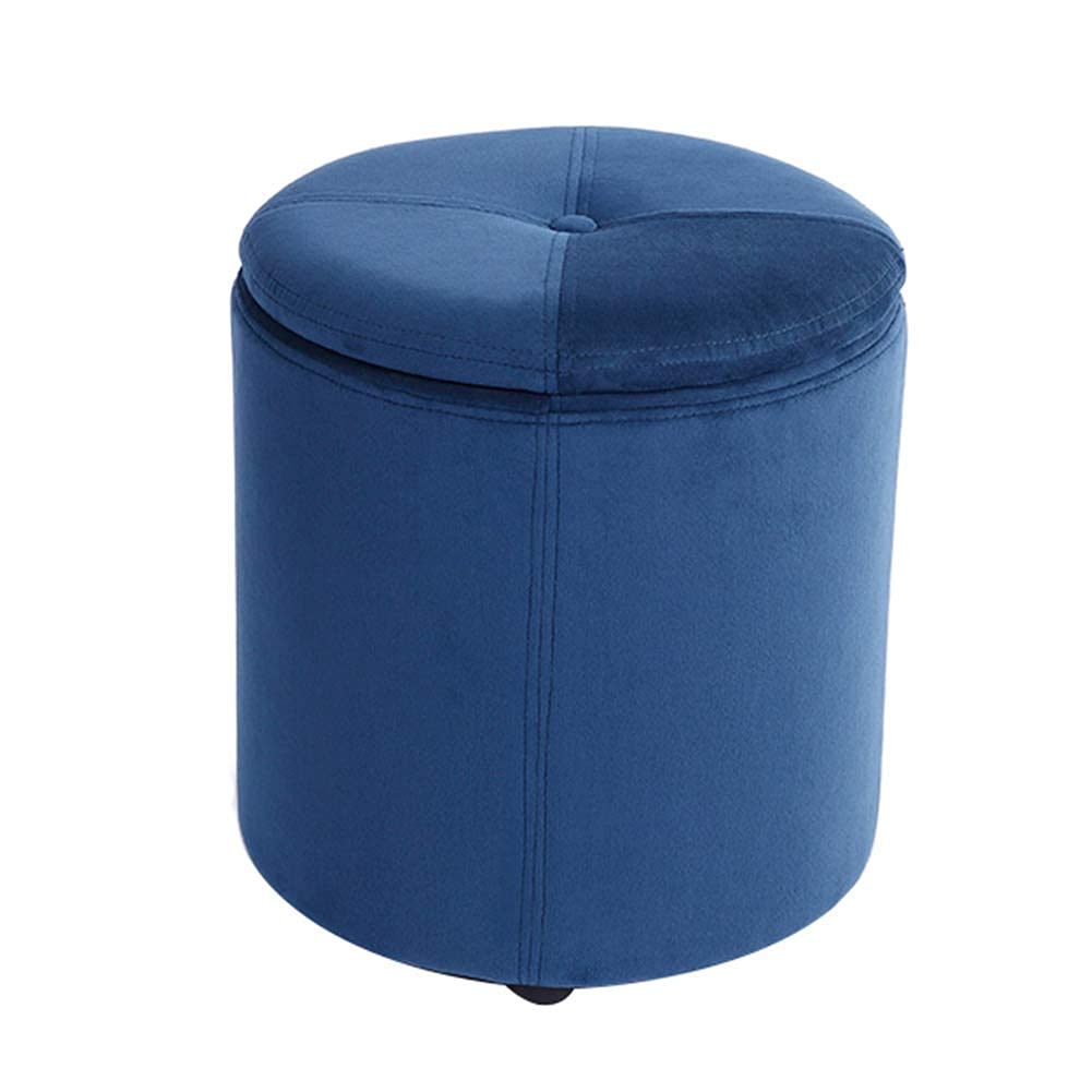 Tabouret de rangement bleu en tissu rembourré pour salon
