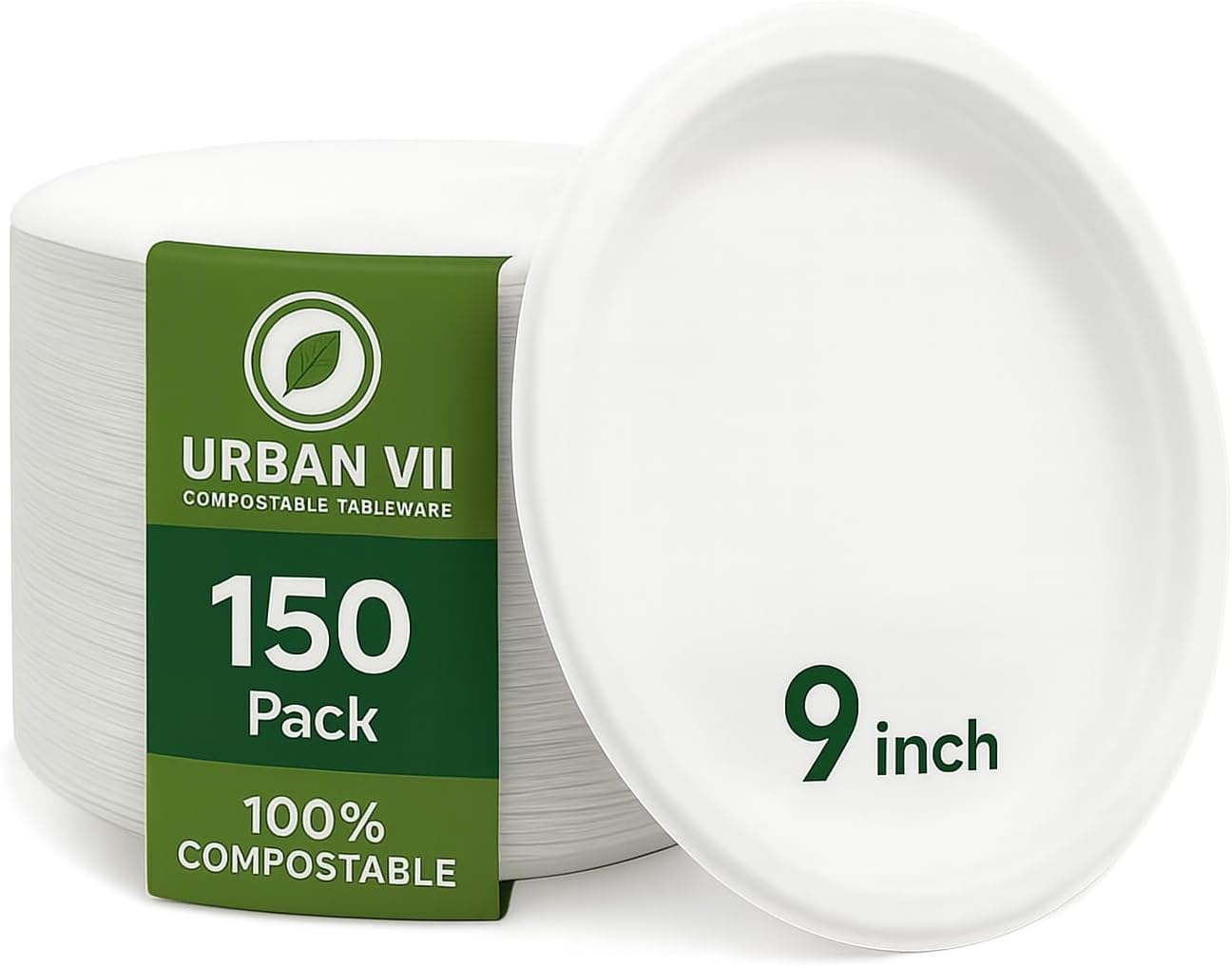 9-Inch Compostable Paper Plates – Heavy-Duty Disposable Bagasse (Sugarcane Fiber) Plates, Eco-Friendly Biodegradable Dinnerware, Microwave-Safe & Leak-Proof (50-Pack) (150, 9-Inch)
