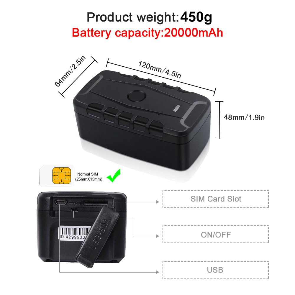 Traceur GPS Voiture Longue Autonomie Batterie 20000mAh Localisation en Temps Réel et Précis Tracker GPS Aimanté Traqueur GPS Étanche Ip67 Plusieurs Alarme SMS App sans Abonnement TK918