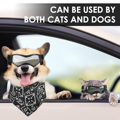 Hundebrille für Kleine Hunde, Wasserdicht Hundeschutzbrille mit Hundehalstuch, Verstellbare, UV-beständige, windabweisende Schutzbrille, Motorradbrille für Kleine Mittelgroße Hunde
