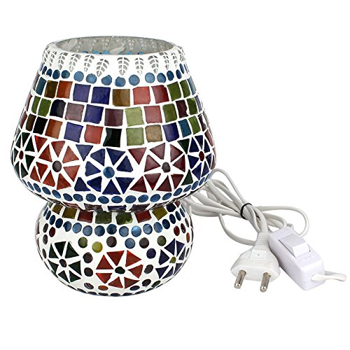 Image of 6.5 inches Mushroom Shaped Glass Table lamp for Bedside Living & Home Decoration Turkish lamp (Multicolour, Bulb not Included)