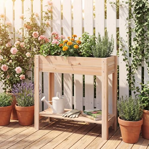 S AFSTAR Raised Garden Bed with Storage Shelf, Elevated...