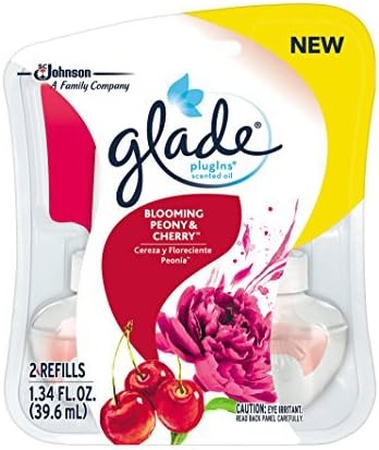 Glade Plugins - Recambios de ambientador de aceite perfumado, peonía floreciente y cereza, 1.34 onzas líquidas, modelo Glade Plugins, Tienda de