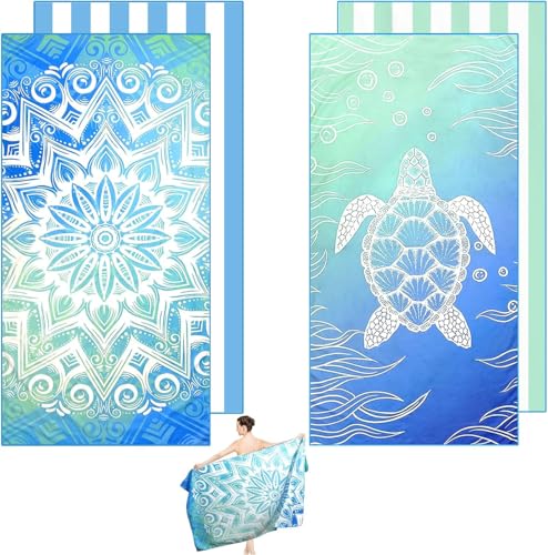 CHANCCI 2 Pack Microfibre Beach Towels for Adults,180 × 90 cm Beach Towel with Double Side Print,Extra Large Quick Dry Sand Free Beach Towel for Travel, Swim, Sports