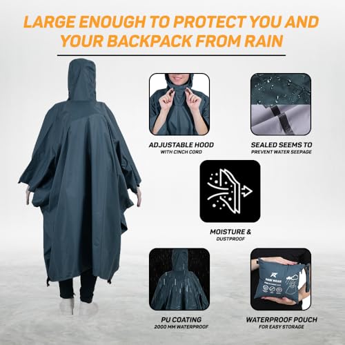 Image of ROCKSPORT Unisex Outdoor Rain Poncho for Adult,Multi Use, Waterproof, Lightweight, Reusable & Packable, One Size Fits Most