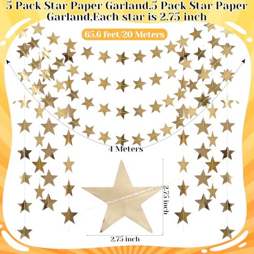 Image of Spakon 65 Feet Glitter Star Paper Garland Banner Hanging Decoration Star Streamers Double Side 2026 Graduation Decorations for Wedding Birthday Festival New Year Party Decoration(Champagne Gold)