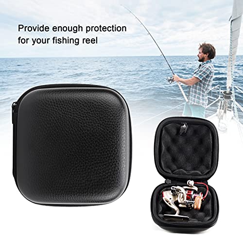 Fishing Reel Cases Cover, PU Leather Hard Fishing Reel Protective Case Pouch Storage Box for Fly Reels, Bait Reels, and Lure Reels (Black) (S)