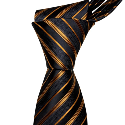 Image of Barry.Wang Tie Sets for Men Silk Stripe Necktie Woven Checkered Handkerchief Cufflinks Formal Business Wedding