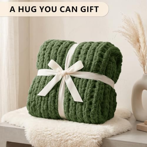 Image of L'AGRATY Chunky Knit Throw Blanket for Couch, 60 x 80 Inches, Moss Green