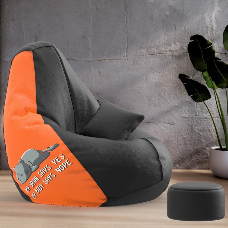 Biggie Bean Bag Cover 4XL Evergreen Classics Bean Bag-Loud Prints-Soft Landings-Styled with Free Cushion & Footrest (Matching Color : Printed My Brain Says Yes-Black)-image-22