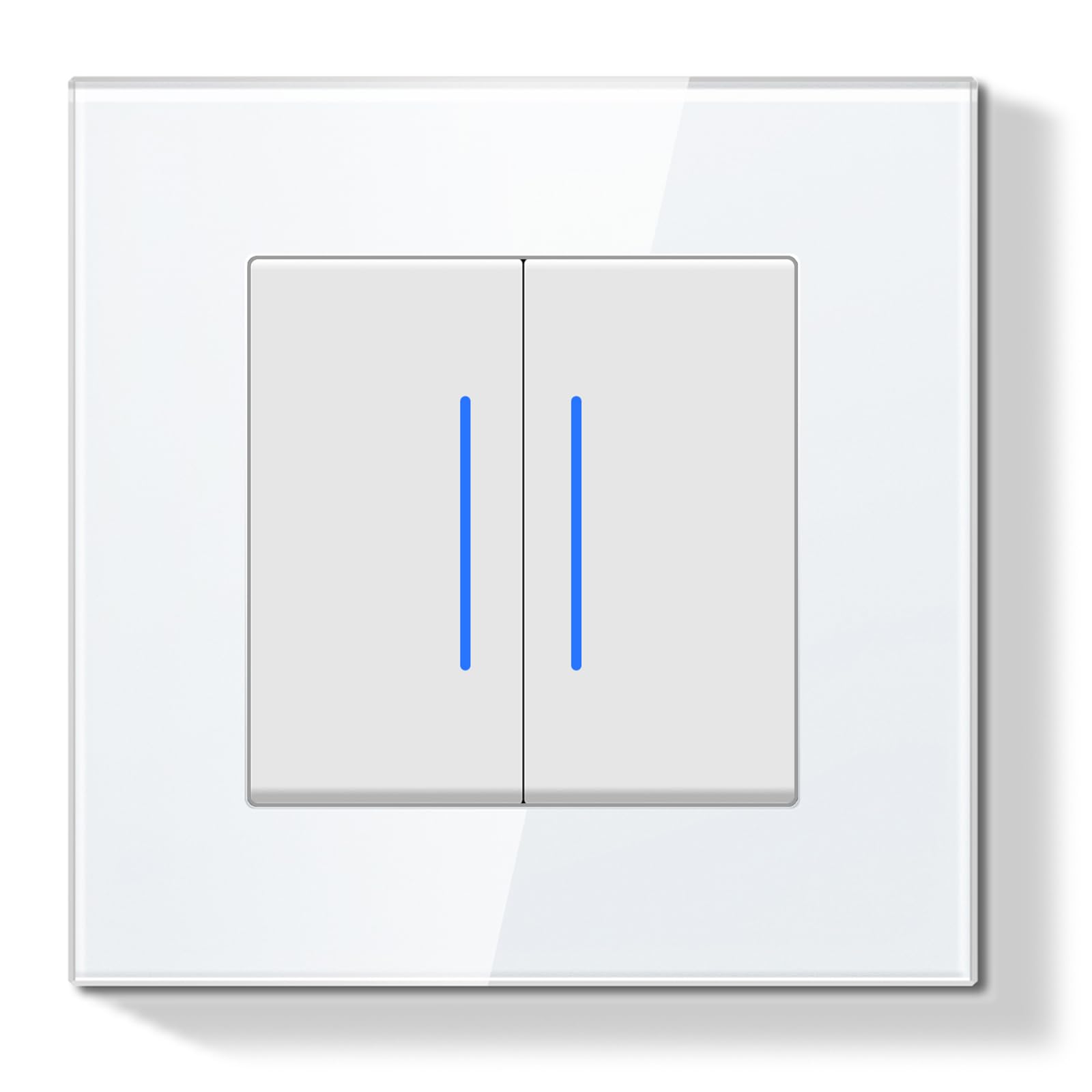 Interruptor Pared Doble,Interruptor Conmutador de Pared con Marco de Cristal con LED Indicador,2 Gang 2 VÃas,Fácil Instalación Diseño de Gancho de Garra,86 * 86mm Blanco