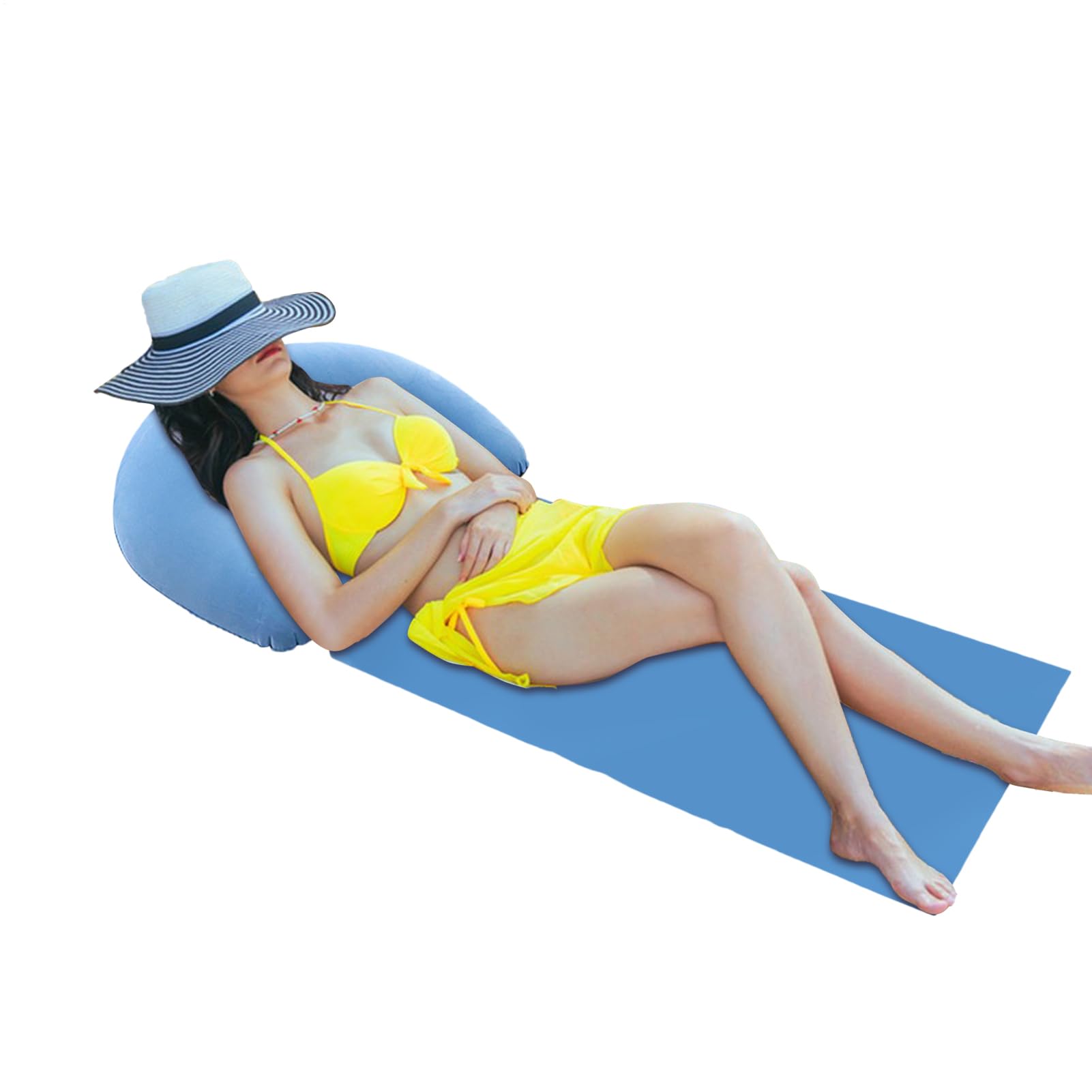 Beach Mat With Inflatable Pillow, Sandproof Lounger, Resting Relaxing Pad Foldable For Family Friends Sun Bathing Tanning 63X27Inch