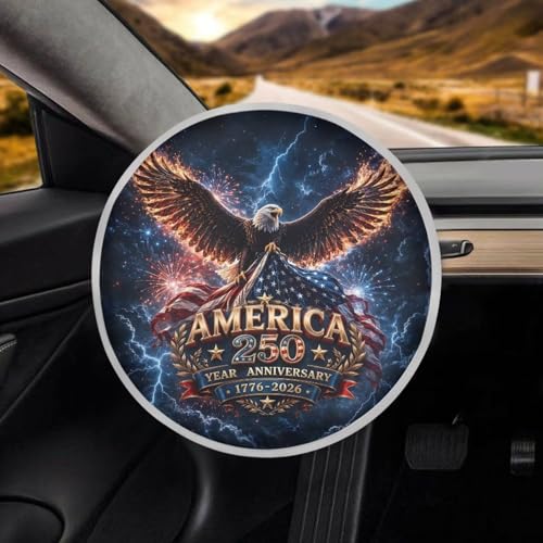 Image of Steering Wheel Sunshade Cover Anti Slip Car Interior Accessories for Sun Heat 1776-2026 250th Anniversary Car Interior Sunshade Easy Installation Universal Steering Wheel Shield