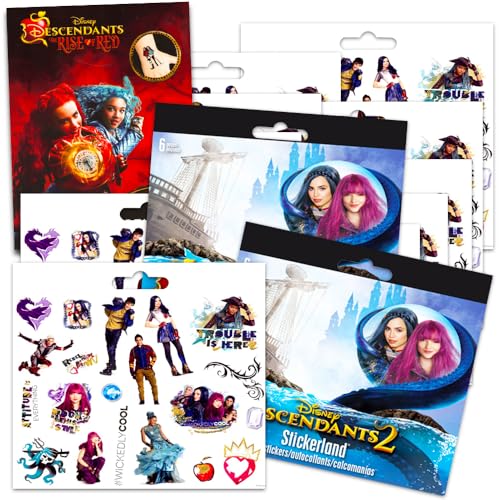 Disney Descendants Stickers Party Pack Bundle - 240+ Descendants Stickers Plus Tattoos | 12 Sticker Sheets Party Supplies