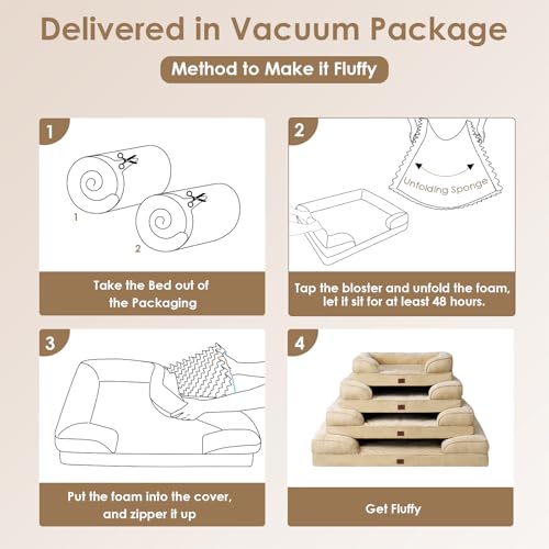 Image of EHEYCIGA Orthopedic Dog Beds for Extra Large Dogs, Waterproof Memory Foam XXL Dog Bed with Sides, Non-Slip Bottom and Egg-Crate Foam Big Pet Couch Bed with Washable Removable Cover, Greige