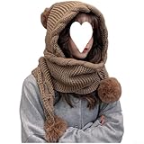 Gorro cálido de punto con bufanda y cubreorejas estilo coreano para invierno de mujer en acrílico para uso estacional al aire libre (Jaque)