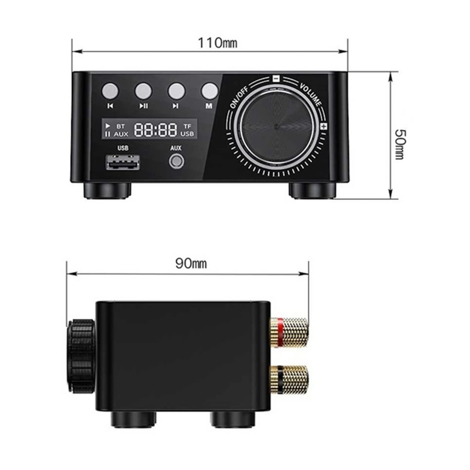 100W Audio HiFi Bluetooth 5.0 Classe Power Classe D Amplificatore TPA3116 Digital Amp Home Audio Auto Marine USB AUX IN. Mini audio.(Silver AMP,No)