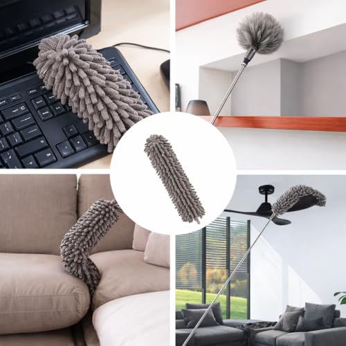Image of DecorTwist Ceiling Fan Cleaning Duster, Extendable Long Handle Cobweb Brush | Washable microfiber 2-in-1 kit, Extendable long handle. No ladder. For fan blades, cobwebs, lights, blinds & high corners.