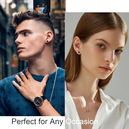 ONESING 12 Pairs Black Earrings for Men Stainless Steel Mens Earrings Stud Hypoallergenic Square Cubic Zirconia Stud Earrings Set for Multiple Piercing3