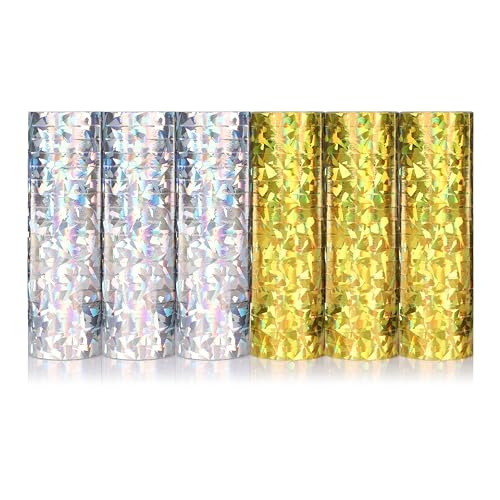 KarneLux Lot de 6 serpentins « Doré/argenté paillettes métalliques » – Décoration de fête pour anniversaires, mariages et Nouvel An