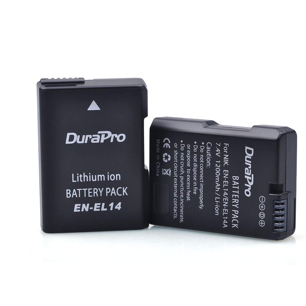 Batterie DuraPro 2Packs 1200mAh EN-EL14 EL14A + Chargeur Double LED pour Nikon EN-EL14 EN-EL14a; P7800 7700 7100 7000 D5600 D5500 D5300 D5200 D5100 Série 3000 D3400 D3300 D3200 D3100 Appareils Photo