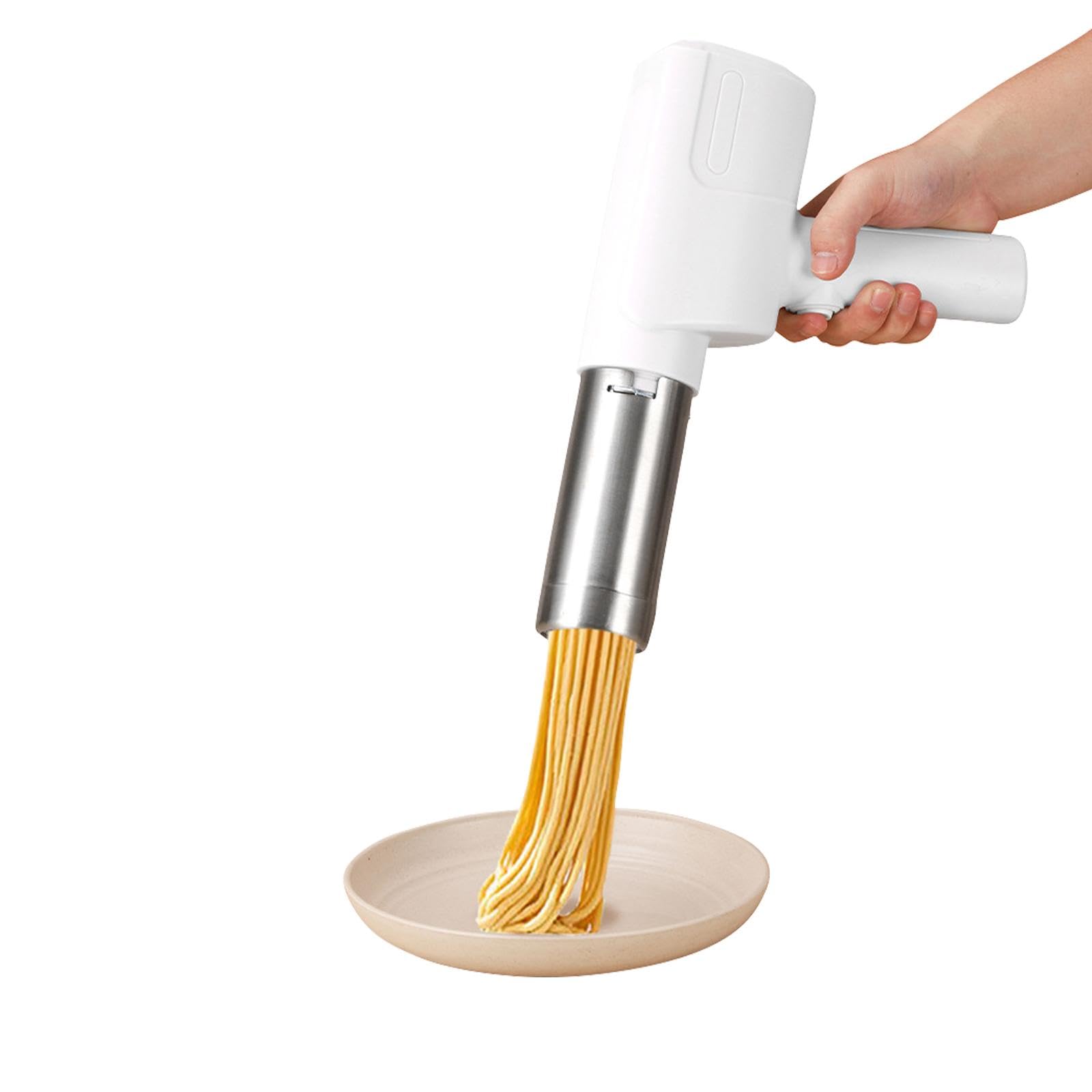 Máquina eléctrica de pasta – Máquina de mano recargable con 5 moldes de fideos para espaguetis fettuccine y fideos delgados/gruesos, fácil de usar, inalámbrica, perfecta para cocinar en casa