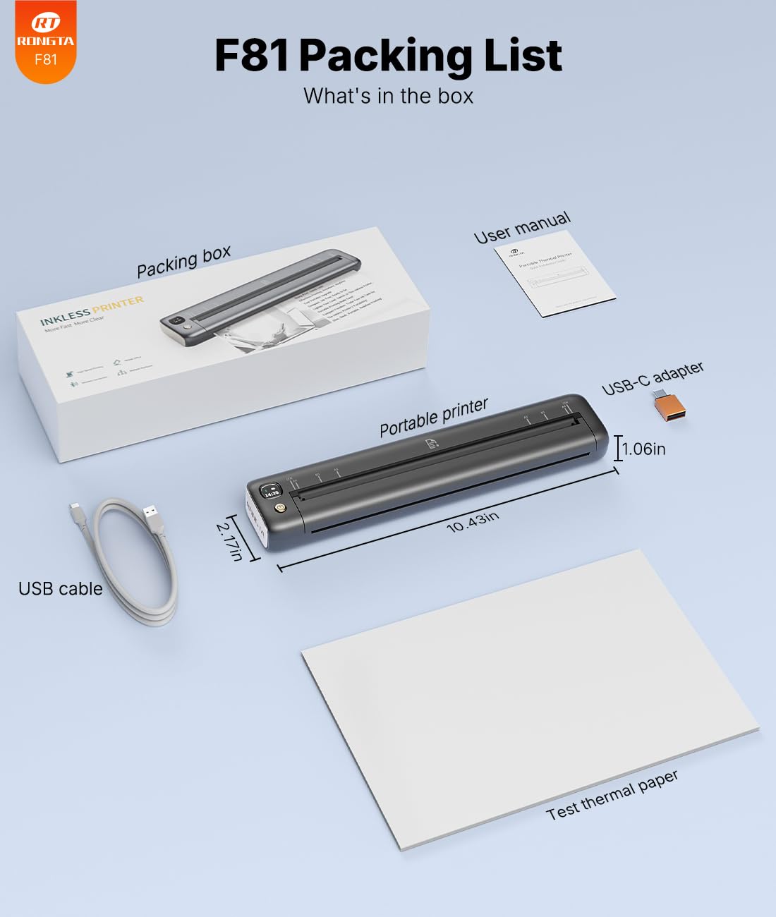 Rongta Portable Printers Wireless for Travel Bluetooth Mobile Printer Thermal Inkless Printer for School Office Home Use Compatible — view 8