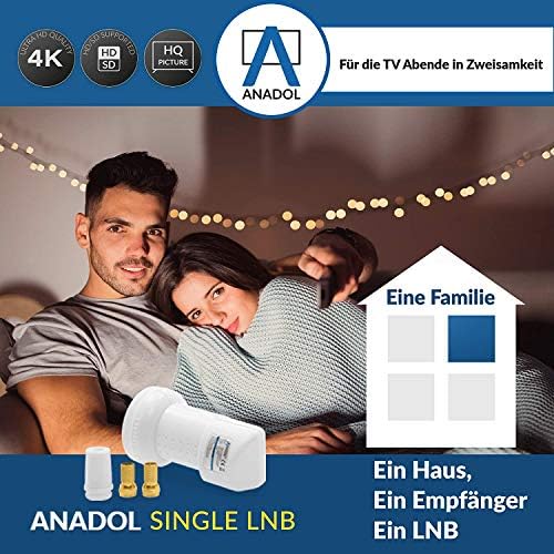 [Test 2X bardzo dobry] Anadol GoldLine Digital Single LNB-0.1dB HDTV, 4K, UHD, Full HD - zimno i wysokie temperatury (-30 do 60 °C) - dla 1 użytkowników - 1-krotny LNB + 2 wtyk F + osłona chroniąca przed warunkami LNB
