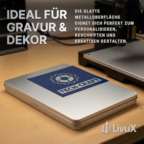 LivuX 2x DIN A4 Metall Dokumenten Aufbewahrungsbox mit Klappdeckel – L31 x B22 x H2,25 cm, stabile Flache Blech-Dose für Fotos, Schutzbox für Urkunden & Unterlagen, Rostfrei, stapelbar, langlebig 1002