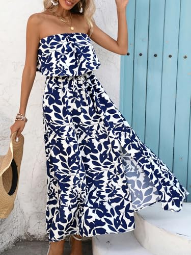 Image of Women's Ruffle Floral Maxi Summer Casual Dress Off Shoulder Wedding Guest Slit Hem Beach Prom Dresses