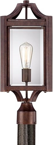 Miniatura 4 de Franklin Iron Works Rockford Farmhouse - Lámpara de poste rústica para exteriores, hierro bronce, 20 1/4 pulgadas, vidrio biselado transparente para