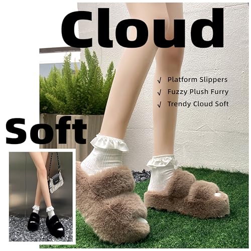 Women's Platform Slippers - Fuzzy Plush Furry, Trendy Cloud Soft, Thickened Elevated & Anti - slip Sole, Fashion Comfort for Daily Wear.2