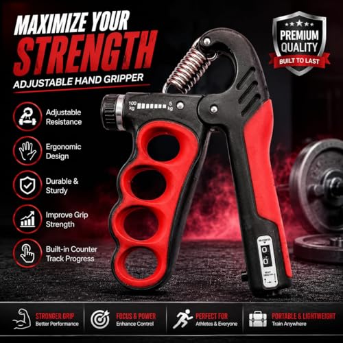 Image of Hand Grip Strengthener and Forearm Strengthener with Adjustable Resistance for Strength Muscle Building and Injury Recover For Athletes Sports (Red Hand Gripper)